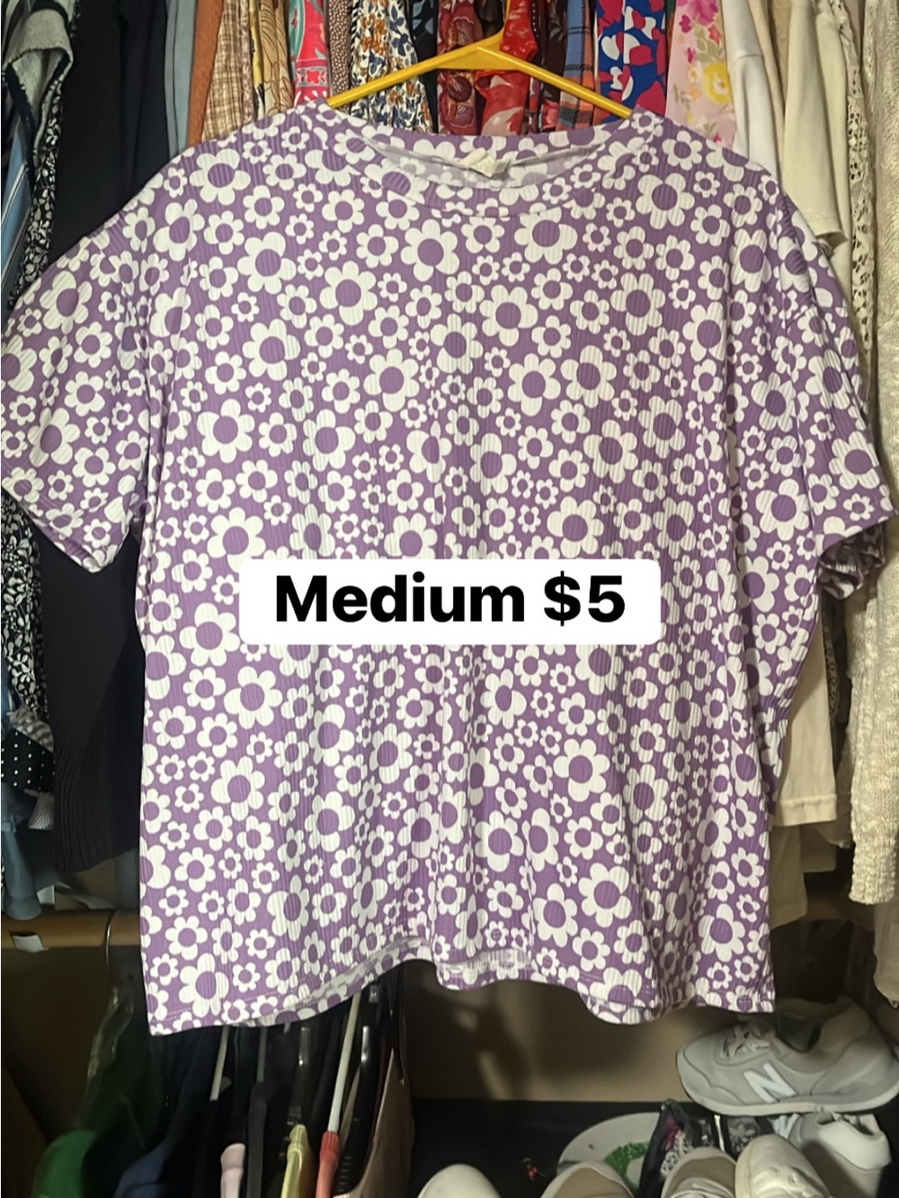 Lavender Daisy Print Short Sleeve Top